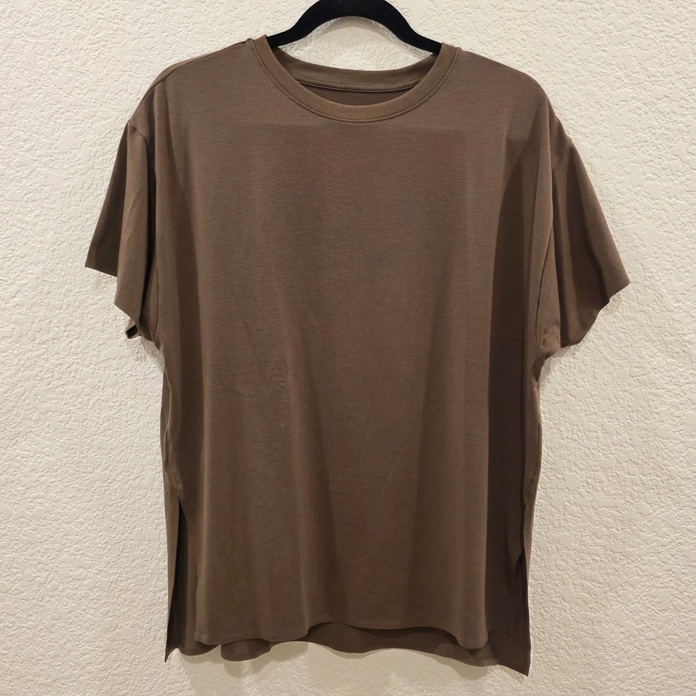 Uniqlo Airism Brown Oversized Side Slit T-Shirt Womens XS Neutral Techwear